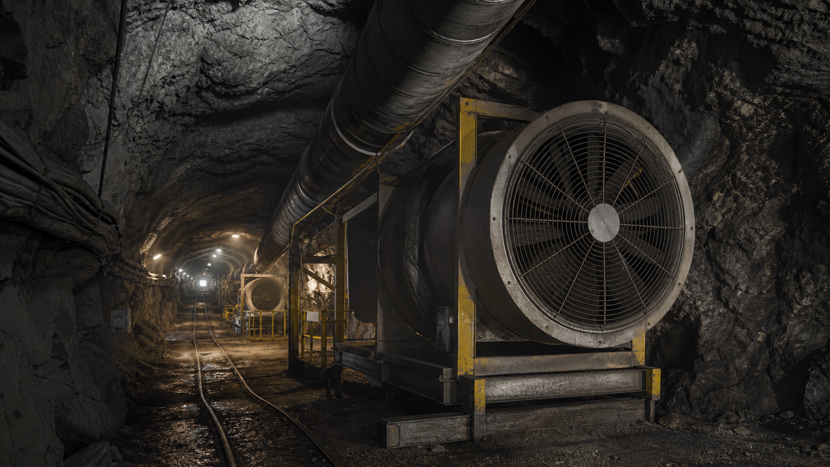 Industrial ventilation fan equipment in a mining tunnel